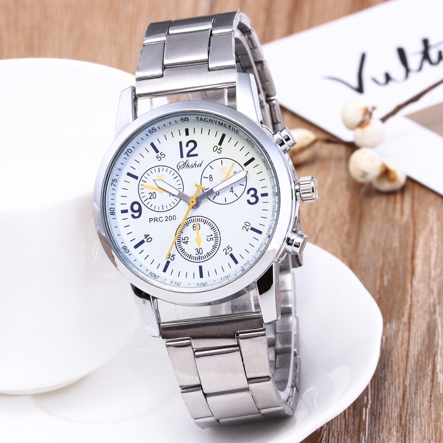 Sliver Heren Horloge Roestvrij Stalen Riem Unisex Business Horloge Quartz Horloges Klok Kerstcadeau Voor Meisje Vriend Relógio Masculino: White
