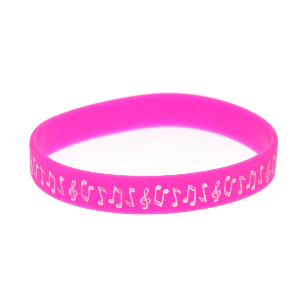 1PC Music Note Silicone Wristband Debossed and Filled in Color: Pink