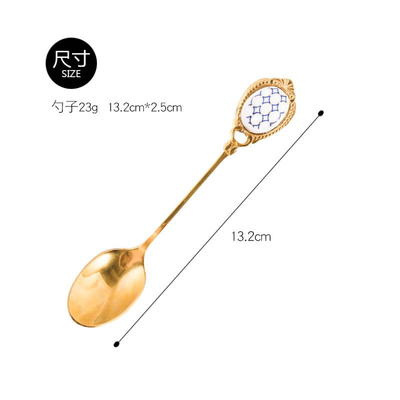 Stainless Steel Golden Coffee Milk Spoon Stirring Spoon Elegent Ceramic Dessert Honey Spoons: D