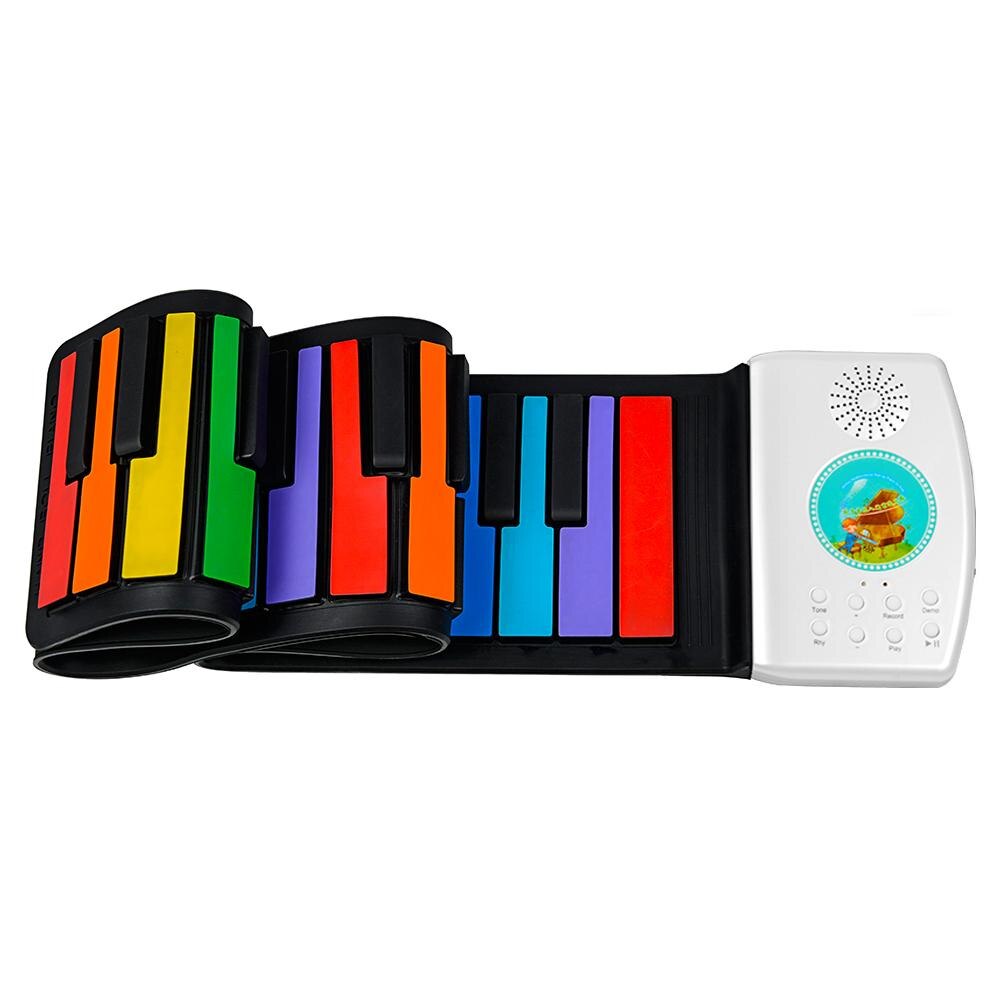 Roll Up Piano 49 Keys Silicone Portable Foldable Colorful Soft Keyboard Electronic Piano Rainbow Key Rechargable for Kids: Default Title