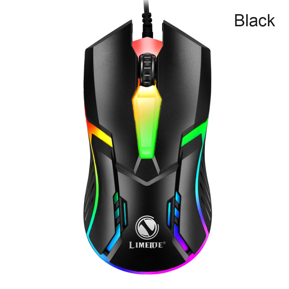 1600 dpi usb kablet gaming mus led lys baggrundsbelyst lysende konkurrencedygtig gamed mus notebook optisk computer mekanisk mus: Sort