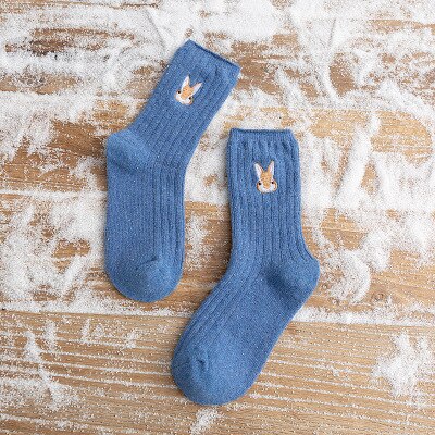 Calcetines con bordado de dibujos animados para mujer, medias de lana gruesas, cálidas, de otoño e invierno: 3