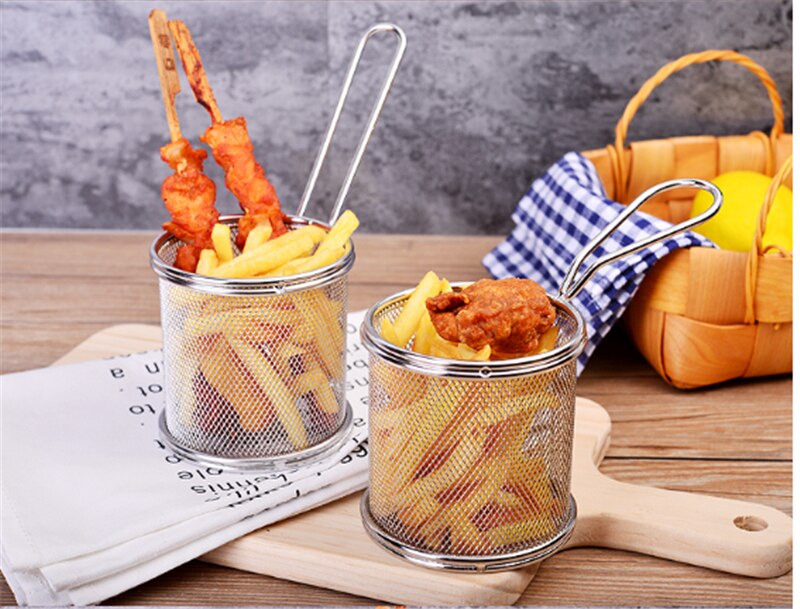 Mini cesta de acero inoxidable para freír pollo frito, cesta de acero inoxidable para patatas fritas, red para aperitivos, herramientas de cocina