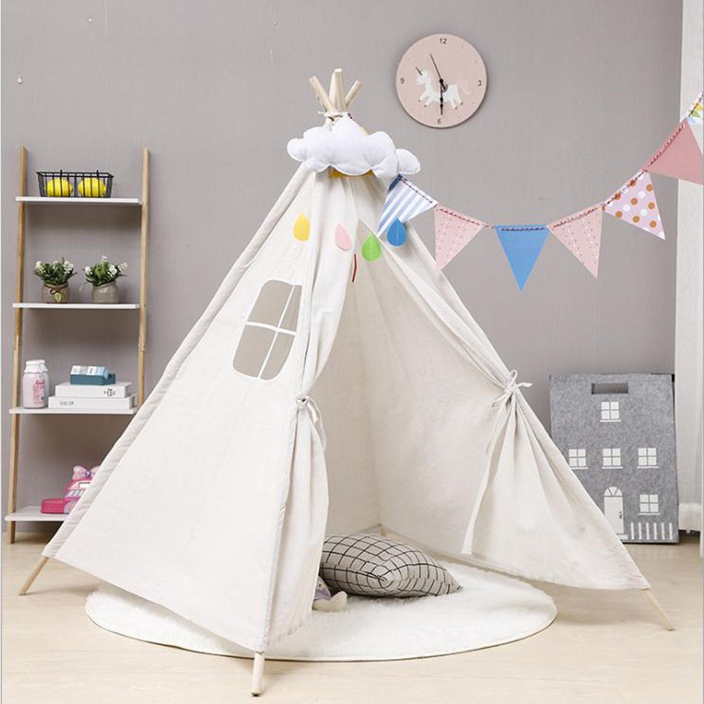 Kinderen Kids Grote Wigwam Teepee Tent Spelen Canvas Huis Indoor Outdoor Uk: WHITE