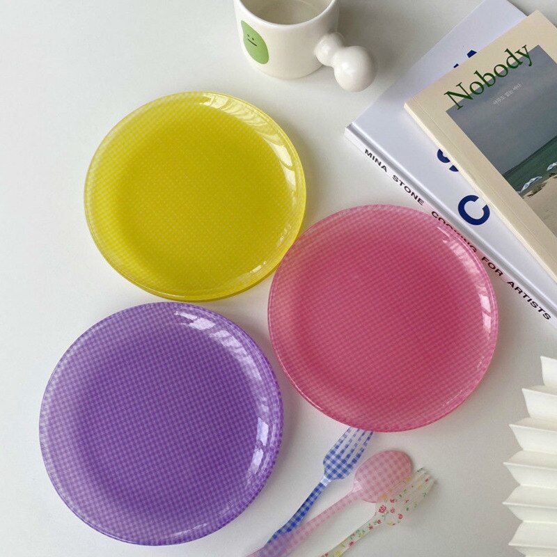 Ins Girl-plato a cuadros para niña, plato postre bandeja foto Simple, accesorios decorativos, Garrafa