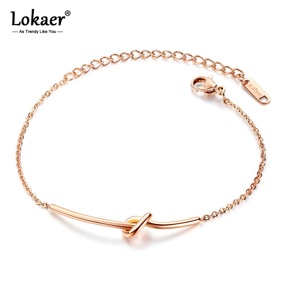 Lokaer, pulseras de titanio y acero inoxidable anudado para mujer, oro rosa, Bohemia, cadena de playa y pulsera de eslabones, joyería B17087