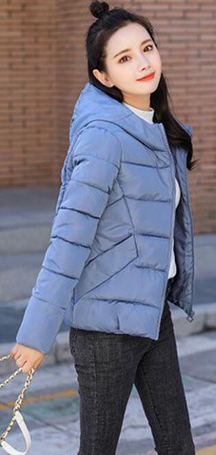 Goedkope klassieke dames winterjas, katoenen jas, zachte waterdichte dames winterjas van katoen met capuchon.: Blauw / M