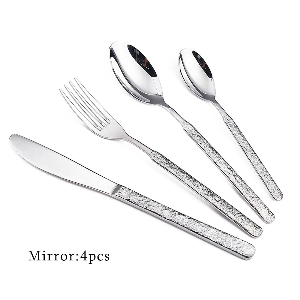 Stainless Steel Bright Silver Cutlery Mirror Household 4pcs Kitchen Tablewares Set Steak Knife Fork Coffee Spoon Dessert Fork: silver-A