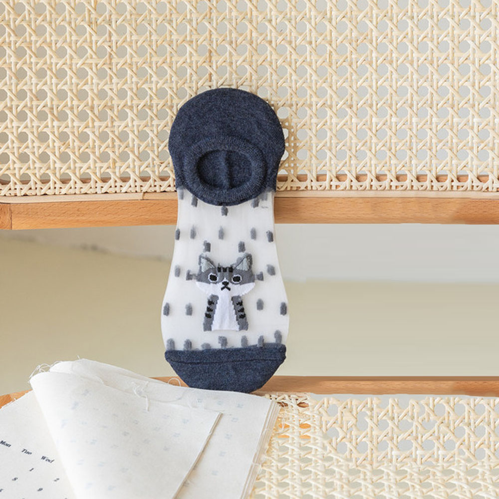 1 Pair Cotton Socks Crystal Soft Breathable Stealth Dot Decor Boat Socks For Women Female: navy blue