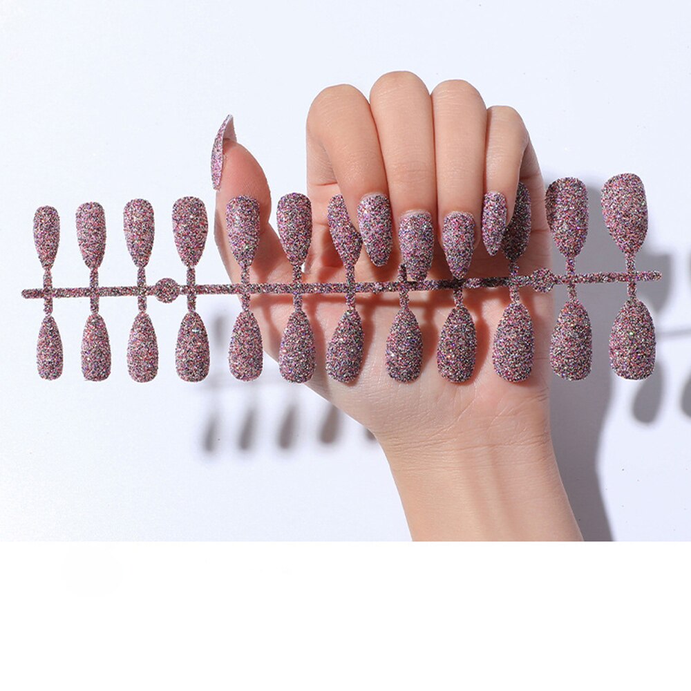 Faux ongles ballerine détachables, accessoire de manucure, 24 pièces, à paillettes de couleur bonbon, à porter, couverture complète: 14-Just 24PCS Nails