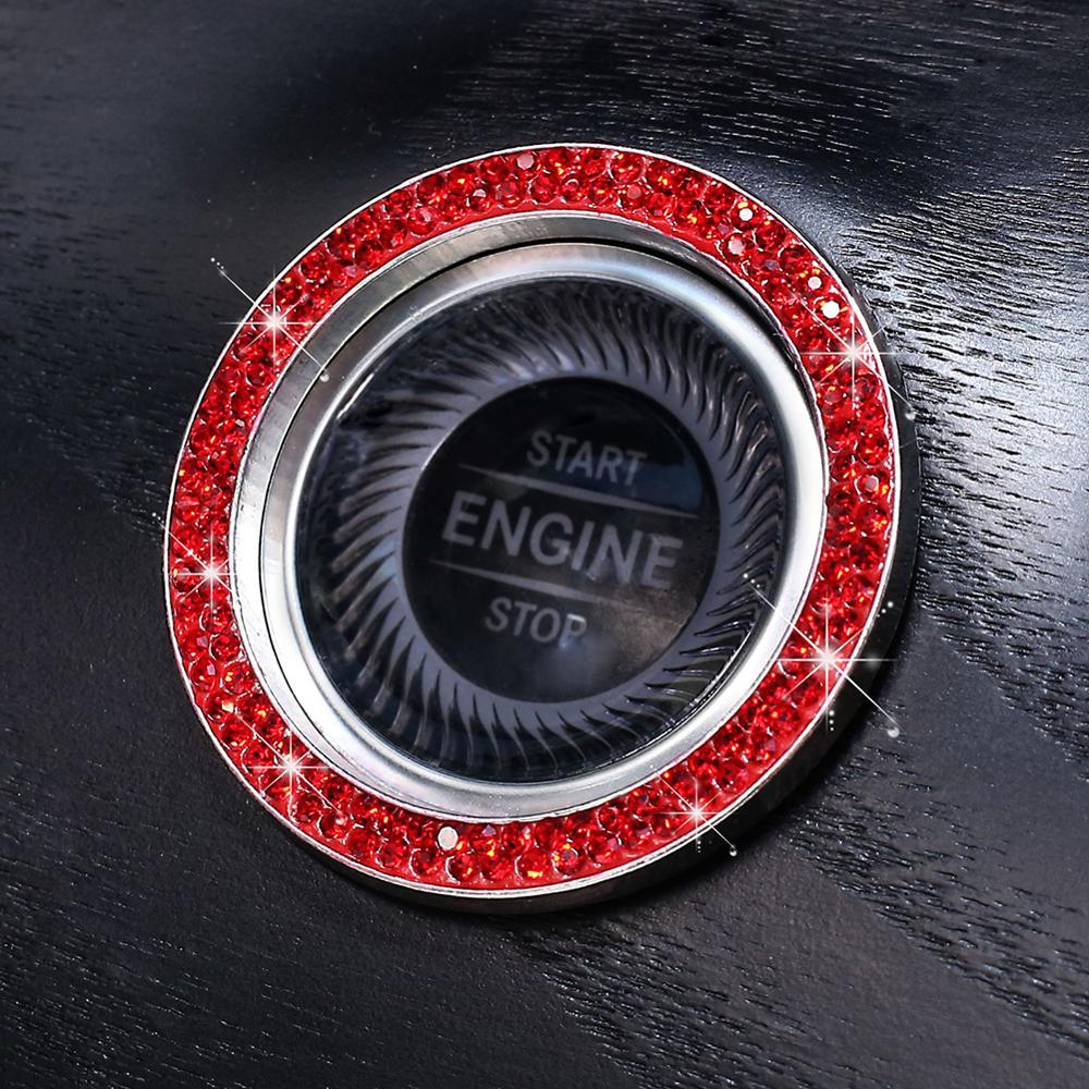 Car Engine Start Stop Button Ring Decal Ignition Button Ring Crystal Bling Rhinestone: Red