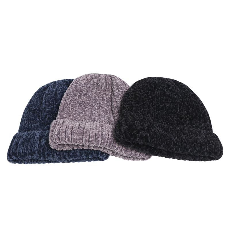 Bonnet épais en maille Chenille pour l&#39;hiver, mignon, décontracté, couleur unie, Skullies, Ski