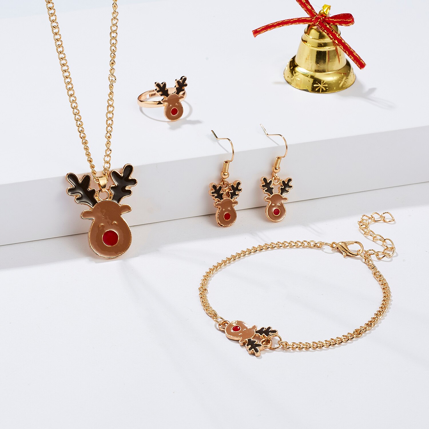 Rinhoo kerst ketting oorbel armband ring sieraden sets voor vrouwen kinderen kerstman boom eland bellen feest voor het jaar