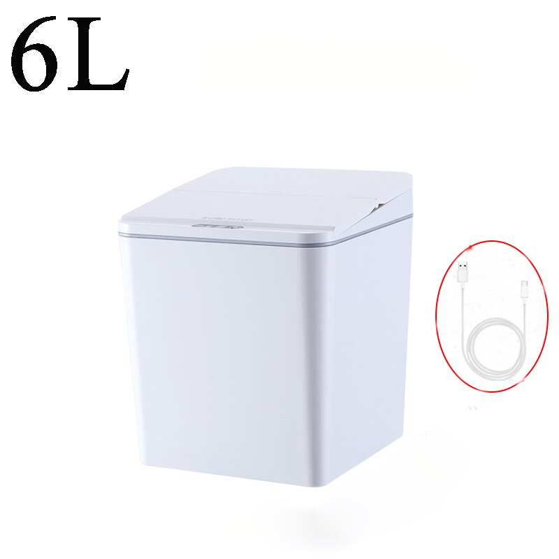 Intelligent Trash Bin Automatic Touchless Trash Can Intelligent Infrared Motion Sensor Garbage Cans Home Desktop Smart Dustbin: White 6L USB