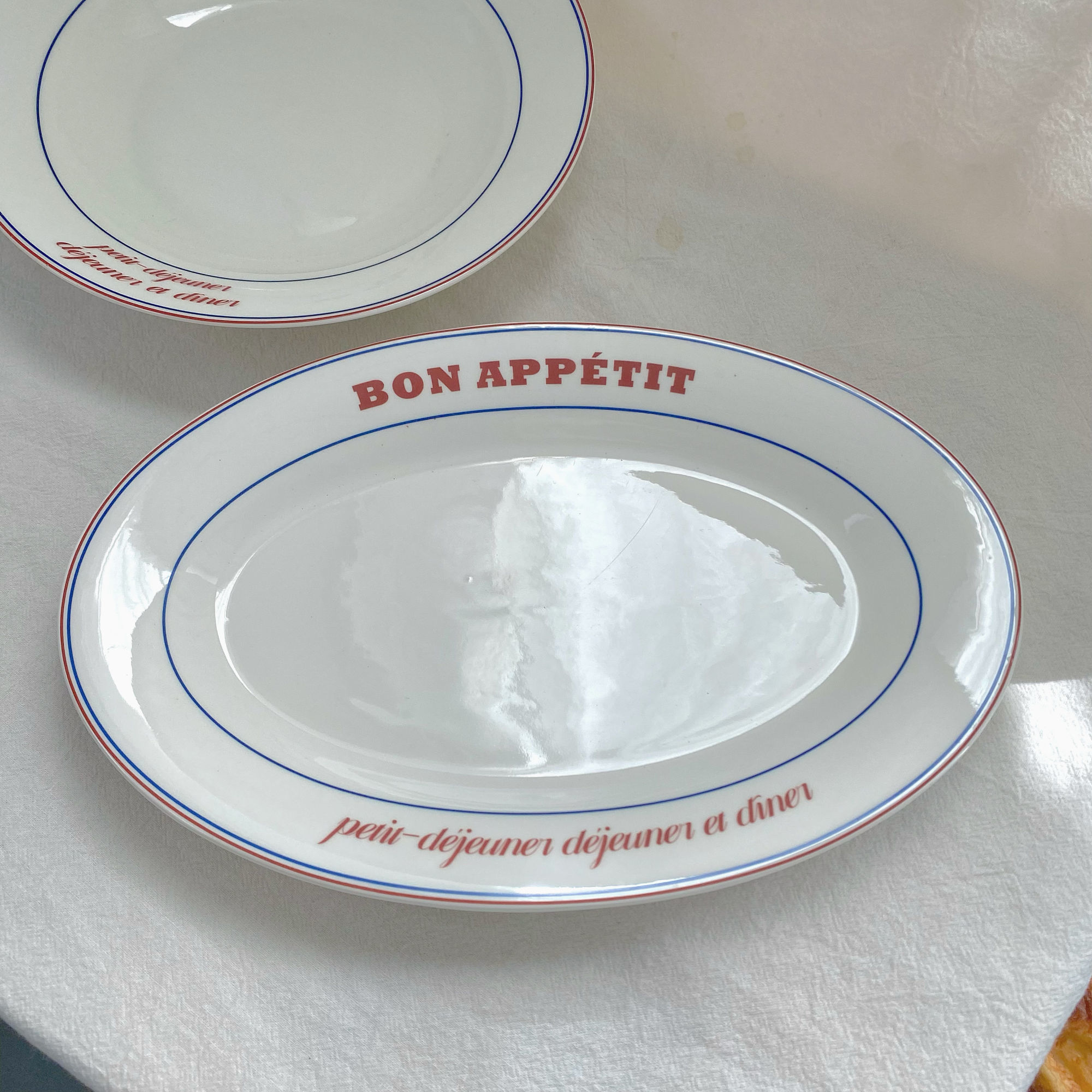 English Line Ceramic Tableware Set Red Blue Color Matching Homemade French Style Breakfast Fish Plate Coffee Cup Plate: green