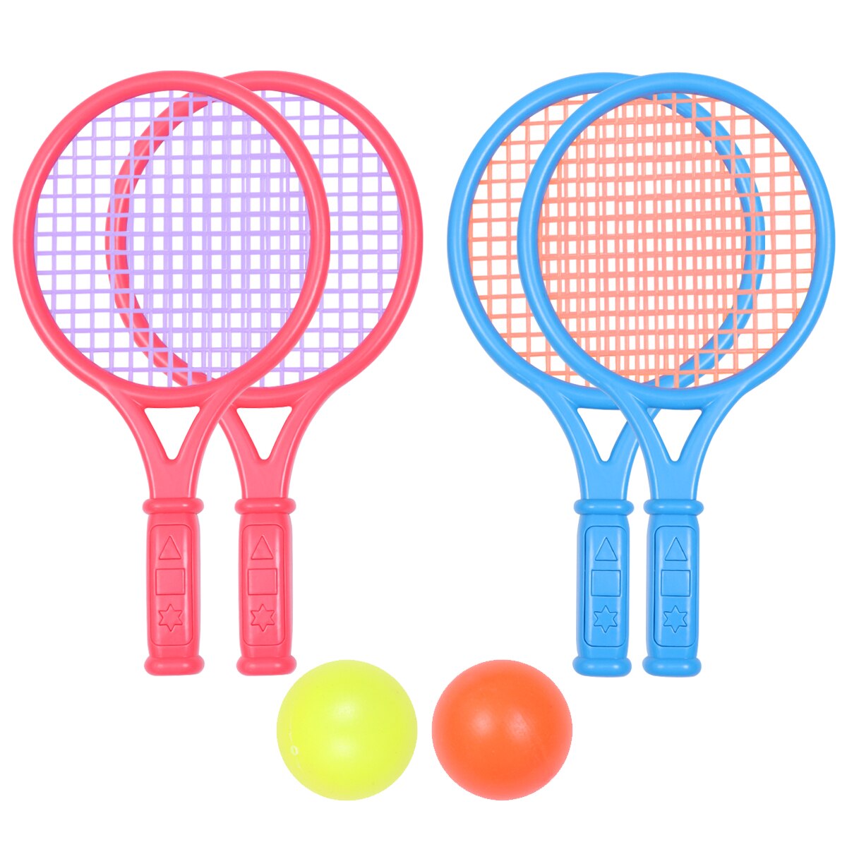 2 ensembles petite taille enfants raquette de Tennis ensemble maternelle loisirs Sport plastique raquette de Tennis avec 4 pièces balles de Tennis: Red and Blue