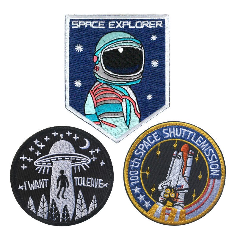 Collectibles Geborduurde Stof Badges Universe Space Ufo Vlucht Astronaut Armband Hook &amp; Loop Fasteners Applique Kleding Jeans