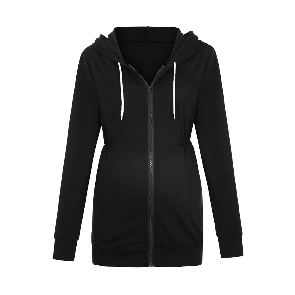 Maternity Breastfeeding Hoodie Sweatshirt Autumn Winter Pregnant Women Clothing Lactation Clothes For Nursing Mothers Tops: Black / S