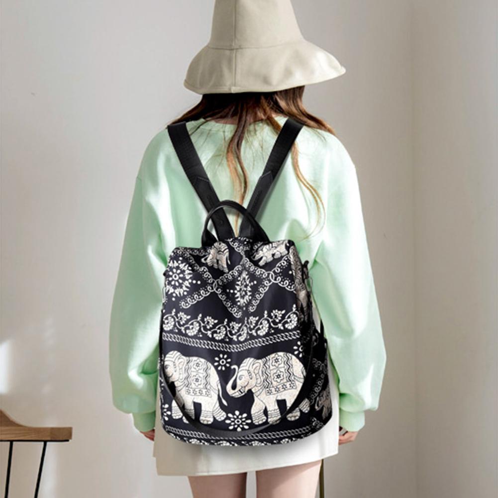 Casual Multifunctional Anti-Theft Women's Backpack Oxford Elephant Tree Printed Large Capacity Travel Shoulder Bag