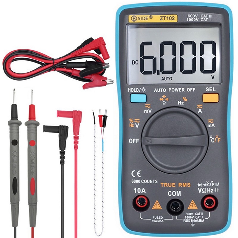 ZT100 ZT102 Ture RMS Digital Multimeter AC/DC Voltage Current Temperature Ohm Frequency Diode Resistance Capacitance Tester: ZT102