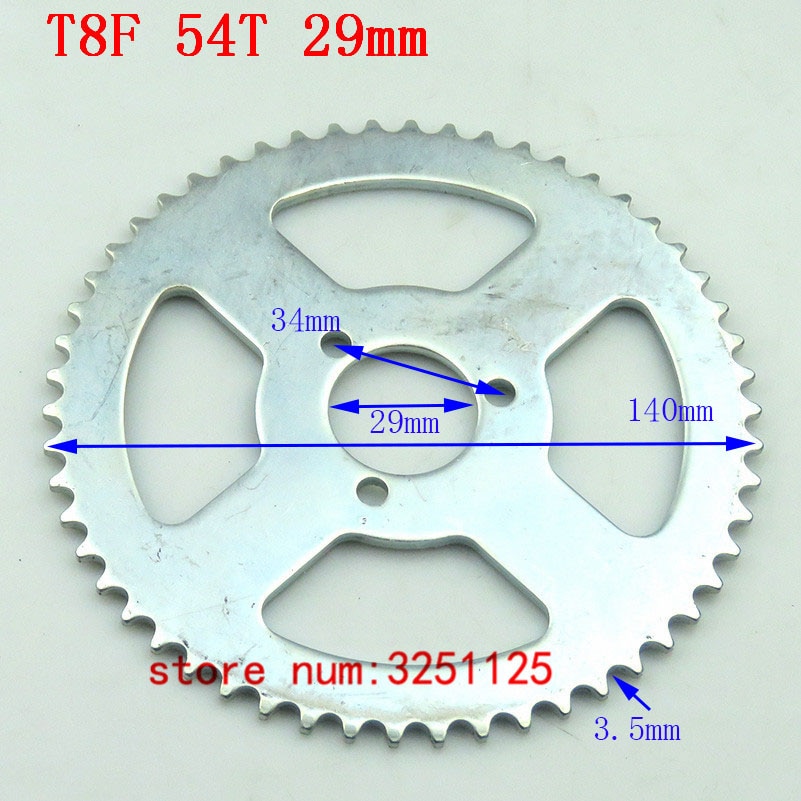 Silver Tooth disc T8F 54T 29mm / 140mm 54 Tooth Rear Chain Sprocket For 47cc 49cc Pocket Bike Mini Moto Quad ATV