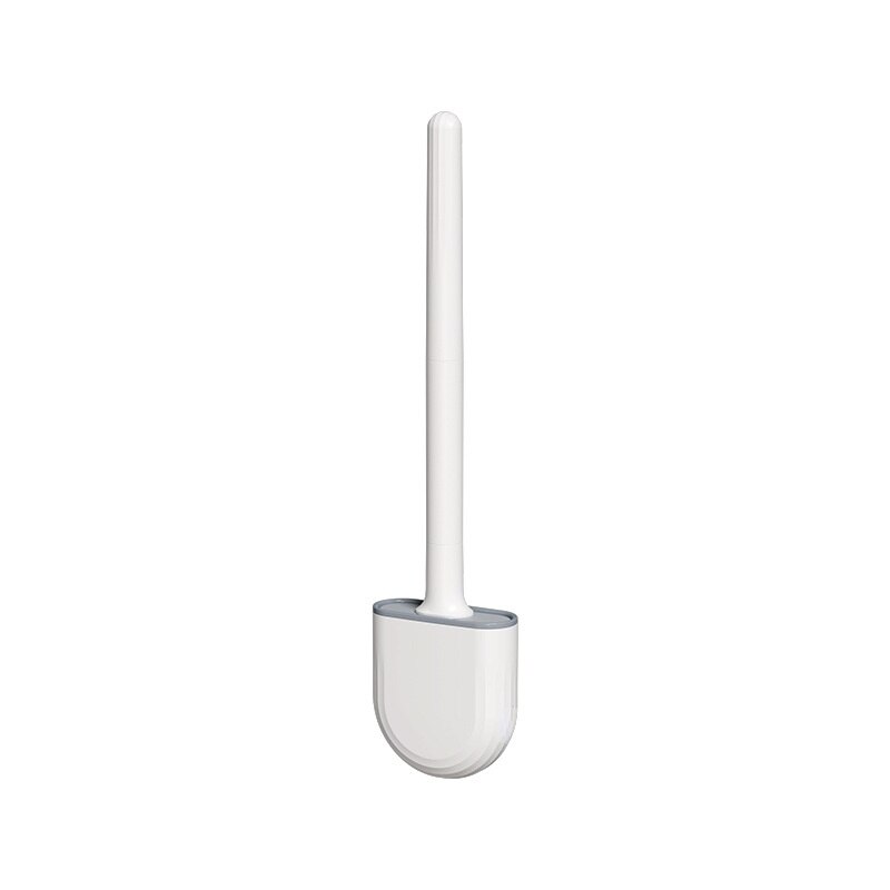 Detachable Water Leak Proof Toilet Brush Base Silicone Flat Head Flexible Soft Bristles Brush with Quick Drying Easy Cleaning: White