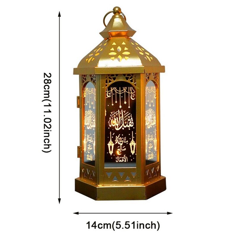 Eid mubarak led lys metall lanterne lampe batteri nattlys ramadan dekorasjon