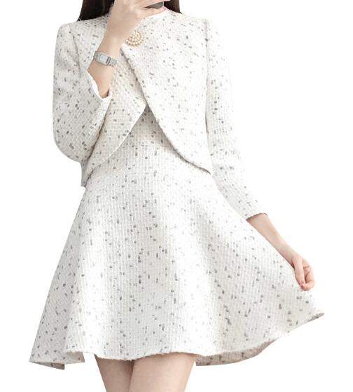 Otoño Invierno Tweed 2 traje mujer perla rebordear Chaqueta corta mezcla de lana chaleco sin mangas Blazer vestido DV67