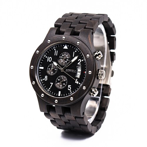 BEWELL Holz herren Uhr Luxus Quarz Handgelenk Moment Uhren Mit Komplette Kalender Zeit lieferant 109D: Schwarz