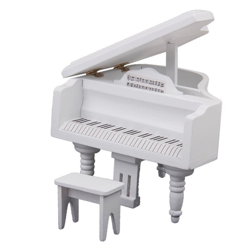 1:12 exquisit Holz Klavier Miniatur Puppe Haus Weiß: Default Title