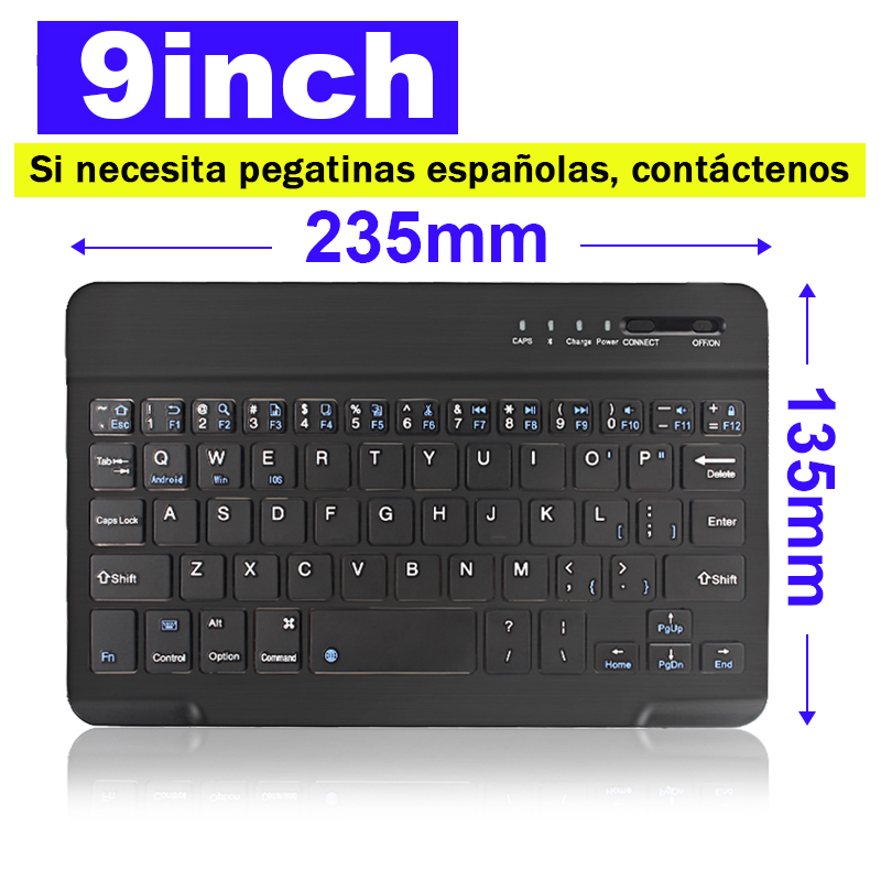 Wireless Keyboard Bluetooth Mini Keyboard Tablet Laptop Phone Keyboard Rechargeable Andriod IOS Windows Spainsh Russian Keyboard: 9 inch Black
