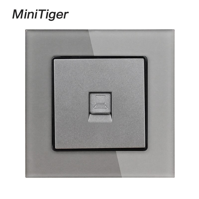 Minitiger Crystal Glass Panel 1 Gang RJ45 Internet Jack CAT6 Connector Computer Outlet Wall Data Socket: Grey