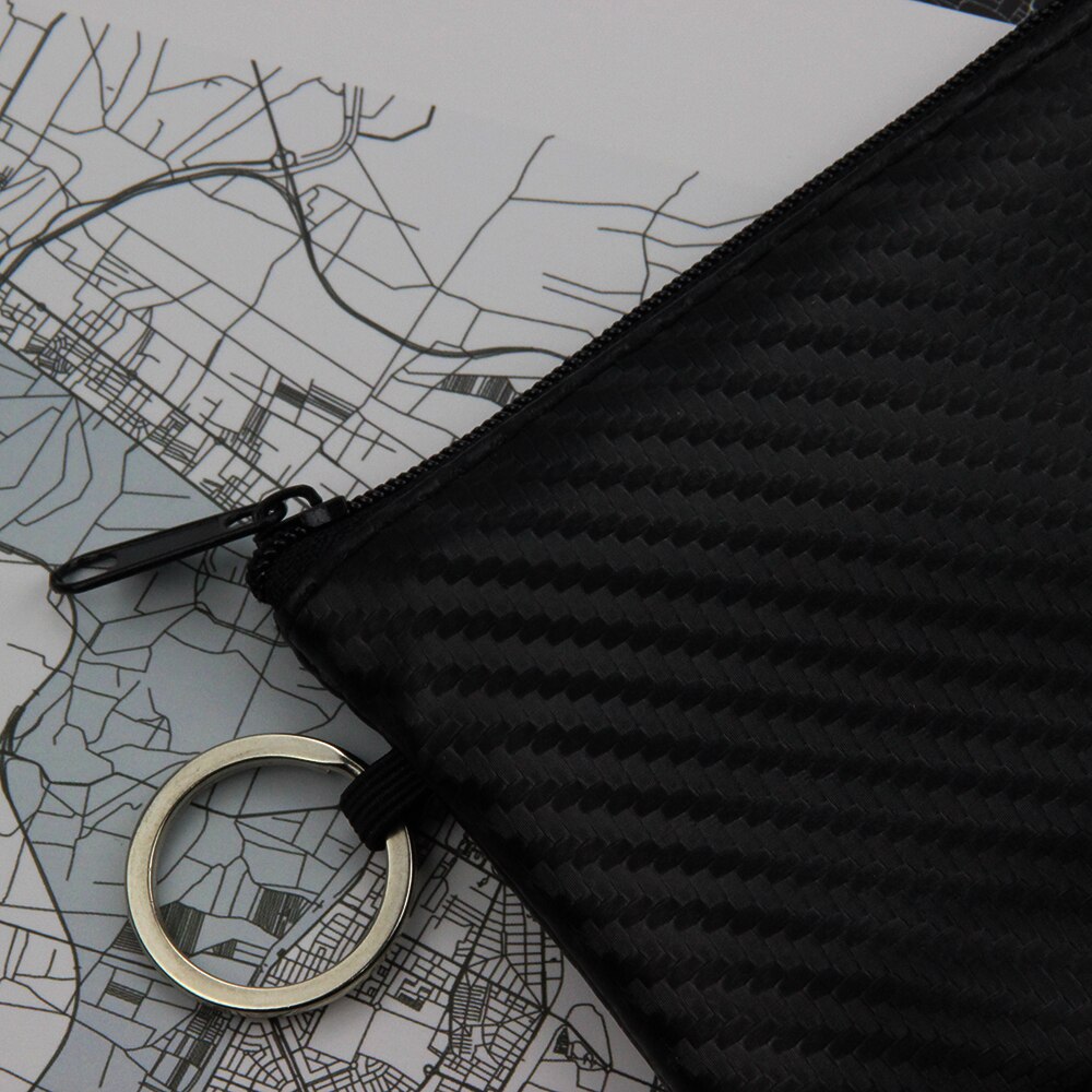 Mini fones de ouvido bolsa de fibra de carbono bolsa de couro do plutônio pequeno zíper moeda bolsa titular do cartão dinheiro chave carteira com anel presentes