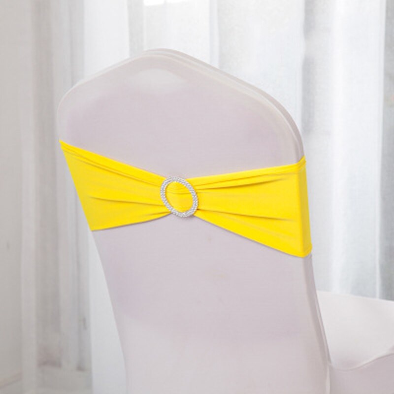 10 pièces/ensemble Spandex chaise bande noeud avec anneau rond pour mariage Banquet fête événement décoration élastique chaise ceintures Style: Jaune
