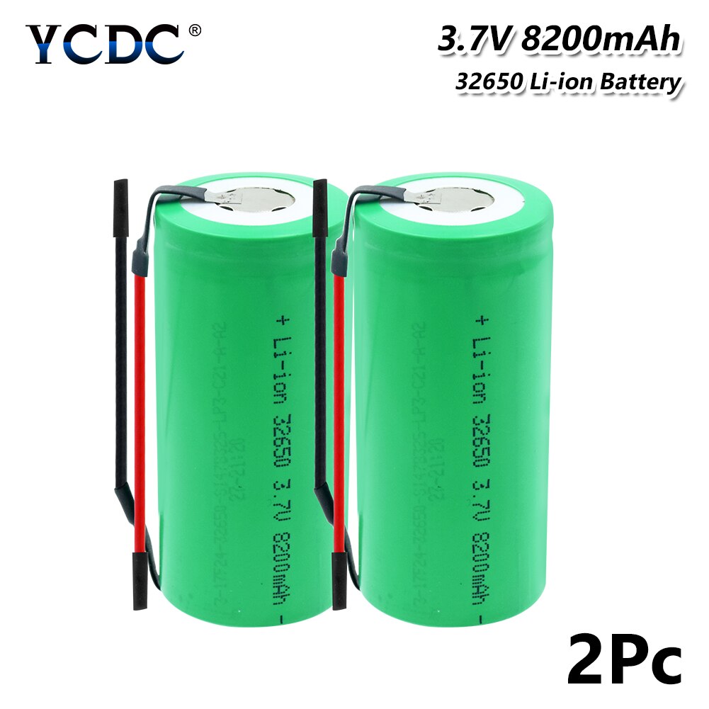 32650 Li-ion Battery Backup Power batteries 3.7V 8200mAh Rechargeable high-discharge high current + DIY Linie With Connect Wire: 2 PCS