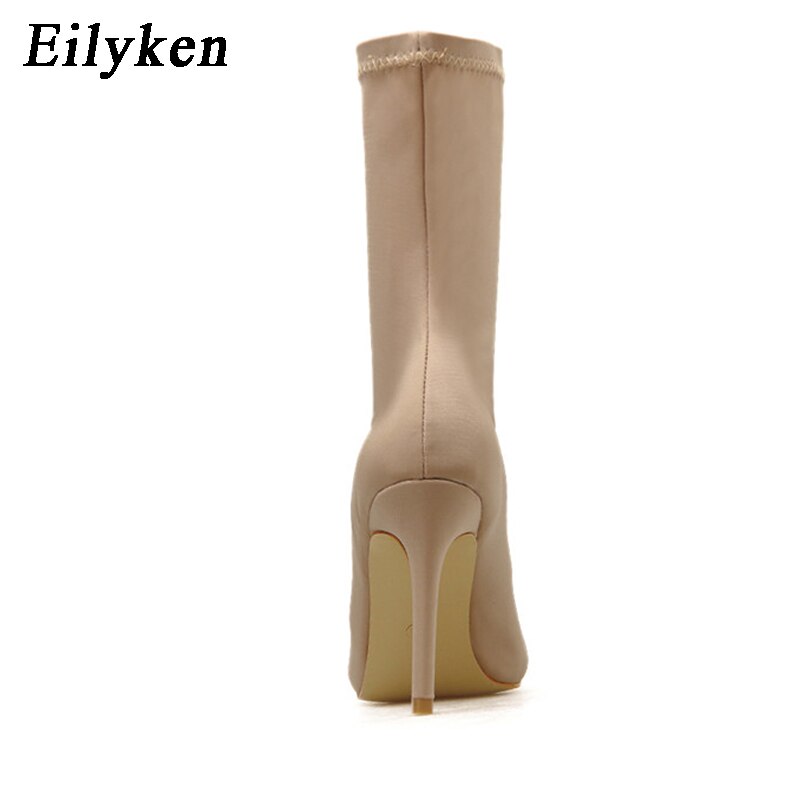 Eilyken kvinnor stövlar stretch tyg mid-calf boots spetsig tå kvinnor booties kvinnor skor vår höst