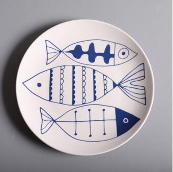 jingdezhen Cartoon fish Ceramic Plate Dish 8 inches Bone China Porcelain Round Flat Dinning Lunch Plate: B