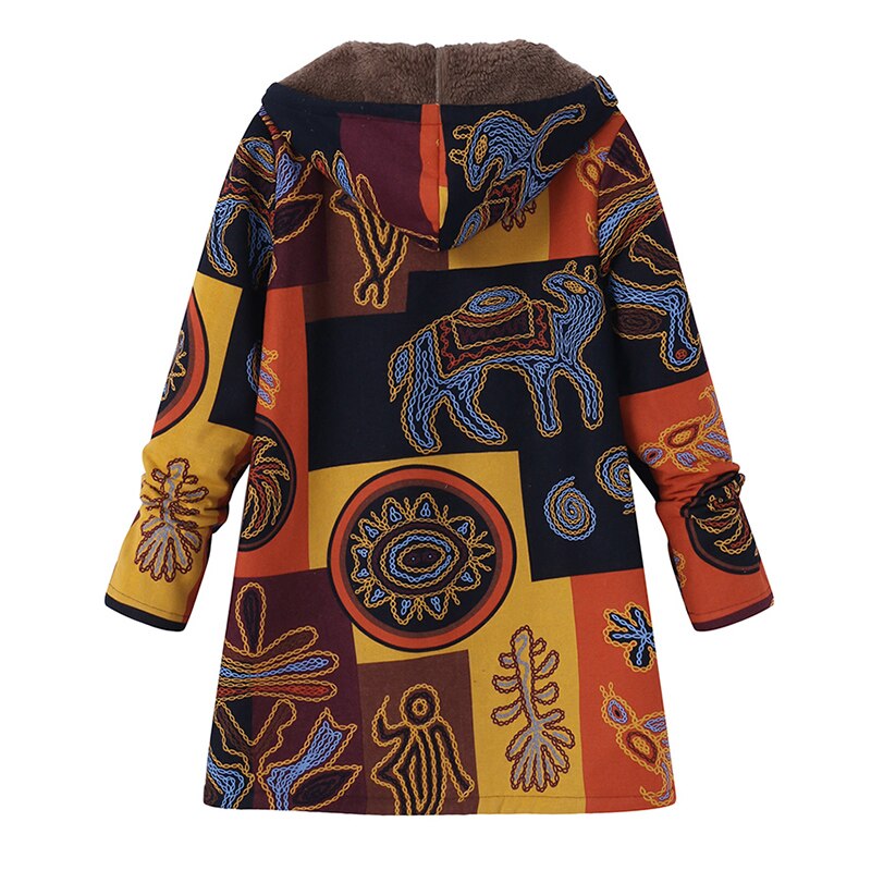 Plus Size ZANZEA Winter Herfst Lange Mouw Basic Bovenkleding Vrouwen Retro Hooded Etnische Gedrukt Faux Pluizige Dunne Jas Jassen