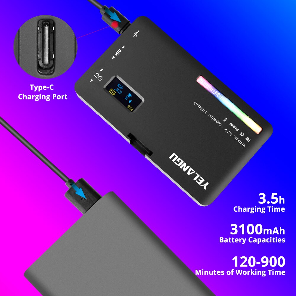 YELANGU LED RGB Video Licht 2500-9000K Temperatur Tragbare Photogaphy Selfie Beleuchtung für Studio DSLR Kamera Smartphone 3100mAh