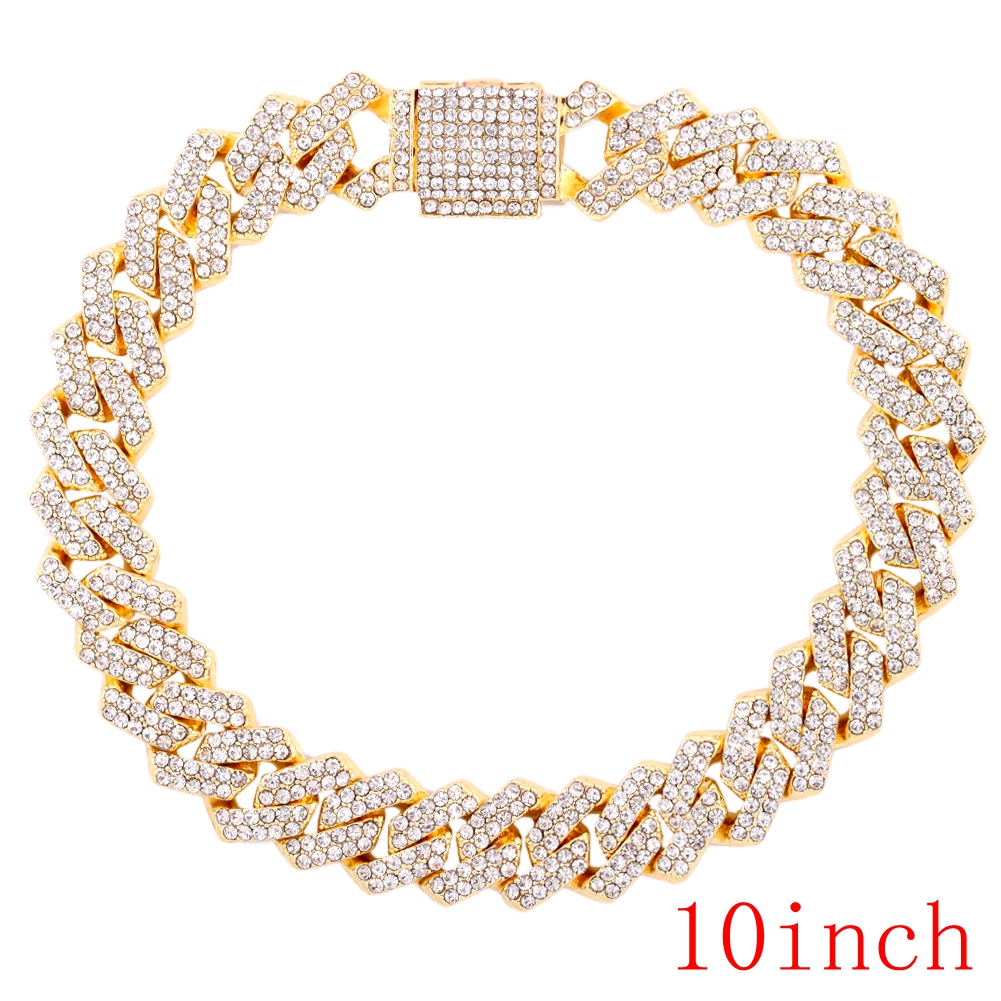 14MM Miami Prong Cuban Link Chain Necklace for Women Gold Silver Color Luxury 2 Row Rhinestones Cuban Choker Iced Out Jewelry: ROSE GOLD COLOR