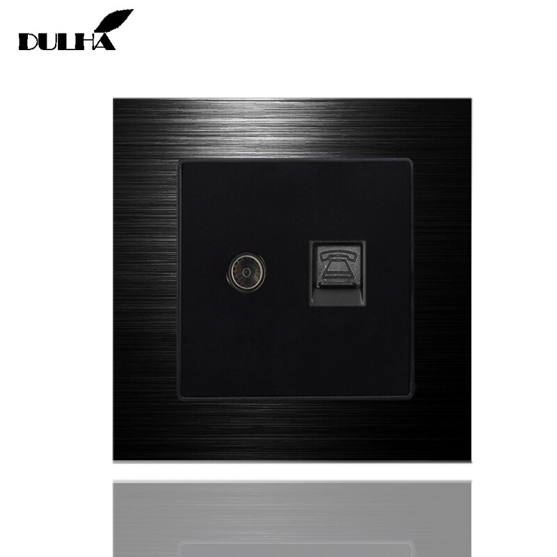 Luxurious Brushed Aluminum Panel Telephone & Television Wall Socket Electrical TV Aerial Socket + RJ11 Jack Plug TEL Outlet