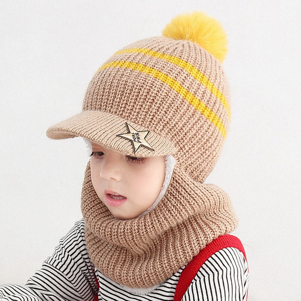 Gorros de invierno para niños, bola, niñas, niños, tapas para accesorios cálidos, conjunto de bufanda, gorro de bebé, gorro de punto para niña, niño: coffee
