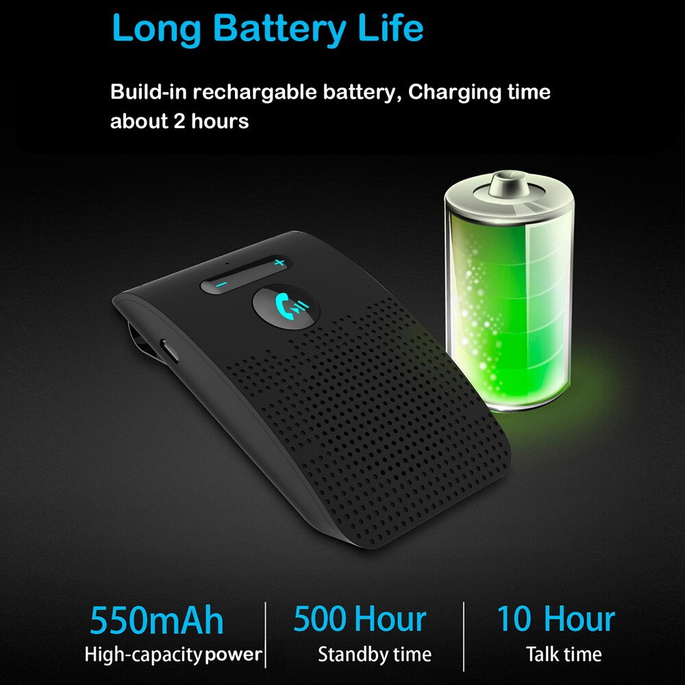 Kit manos libres Bluetooth 5,0 para coche, altavoz HIFI, receptor de Audio inalámbrico de 2W, reproductor de música MP3, Clip para visera con cancelación de ruido