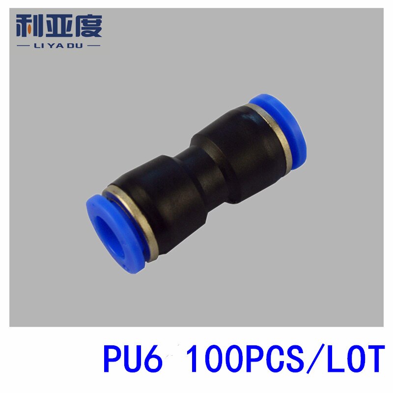 100PCS/LOT PU6 Pneumatic quick plug connection through pneumatic joint Air Pneumatic mm to 6mm PU-6