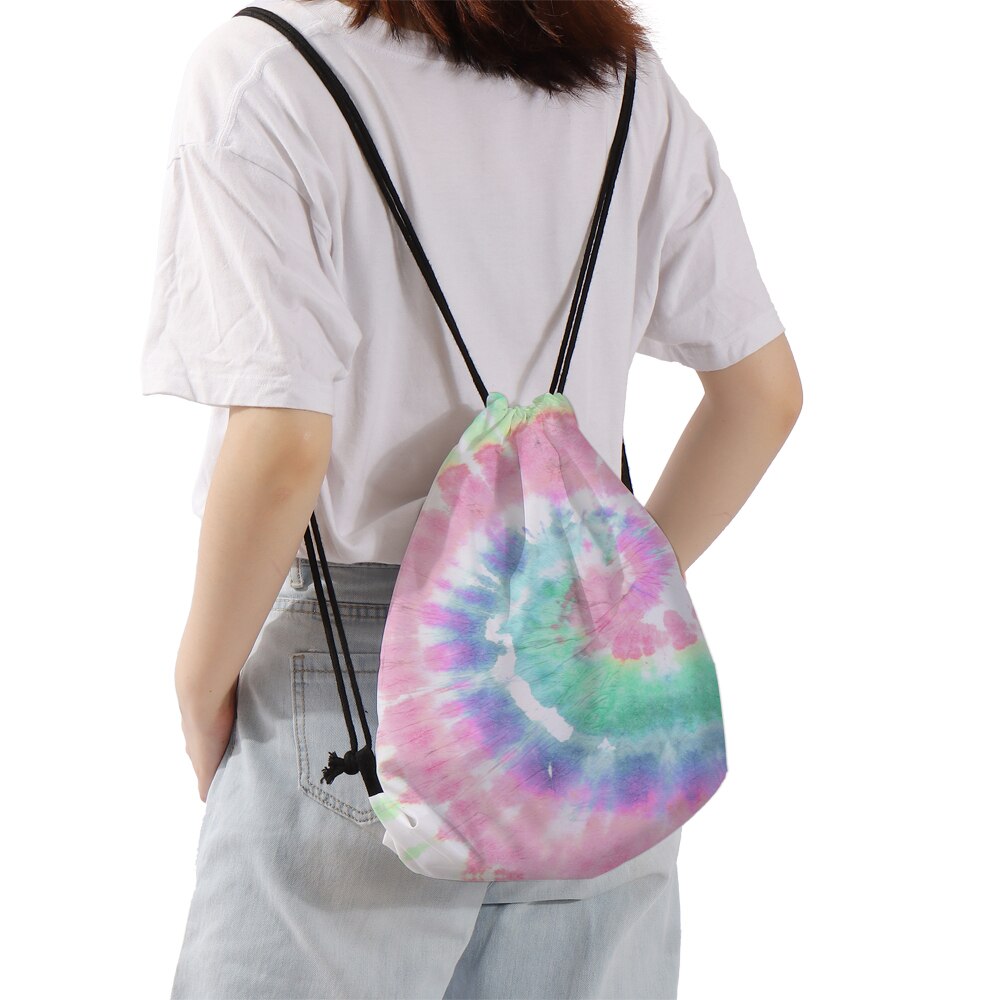 Deanfun Drawstring Bag Tie-dyed 3D Printed Pouch Bag Colorful Drawstring Backpack For Travel D60394