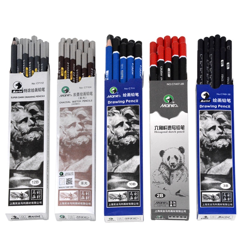 12 PCS Maries Schets Potlood 2B 4B 6B 8B 10B 14B Schilderij Tekening Potlood Creatieve Potloden