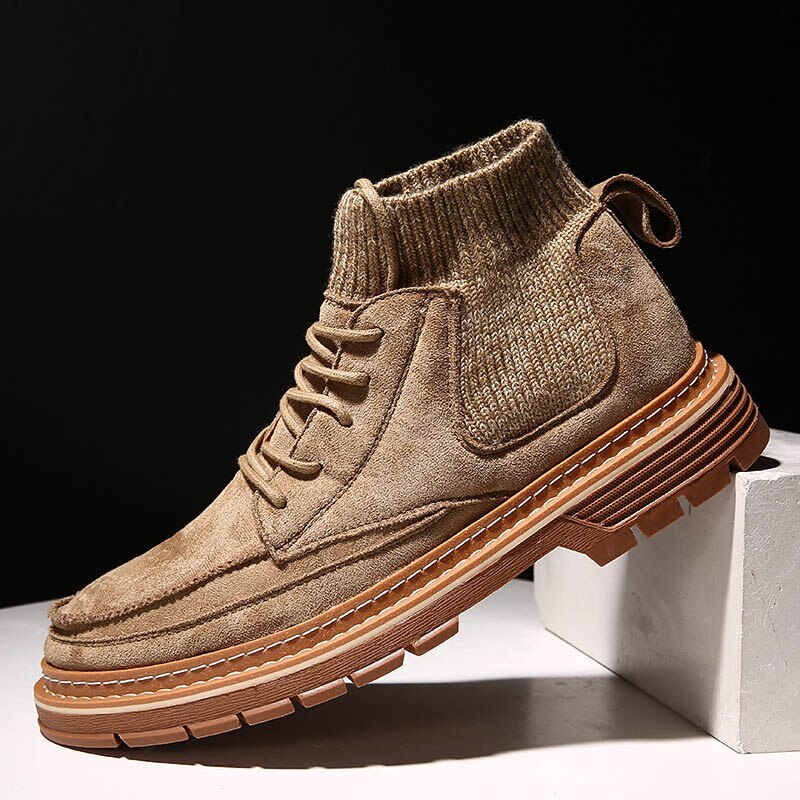 Autumn Men Boots Flannel Men Winter Boots High-top Men Winter Shoes Work Boots: Khaki / 42