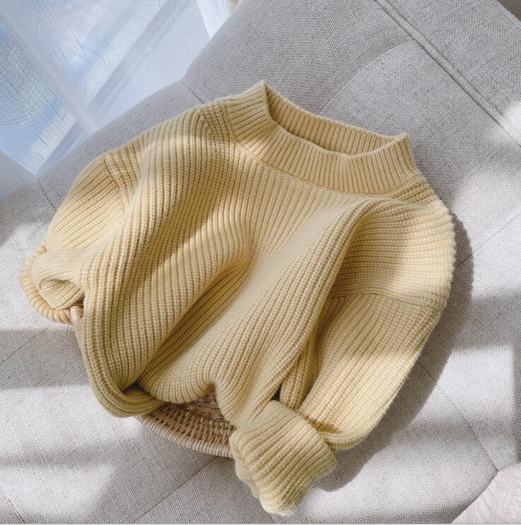 Girls Boys Knitted Sweaters Autumn Winter Full Sleeve Kids Pullover Sweater 0-6 Years QV890: Yellow
