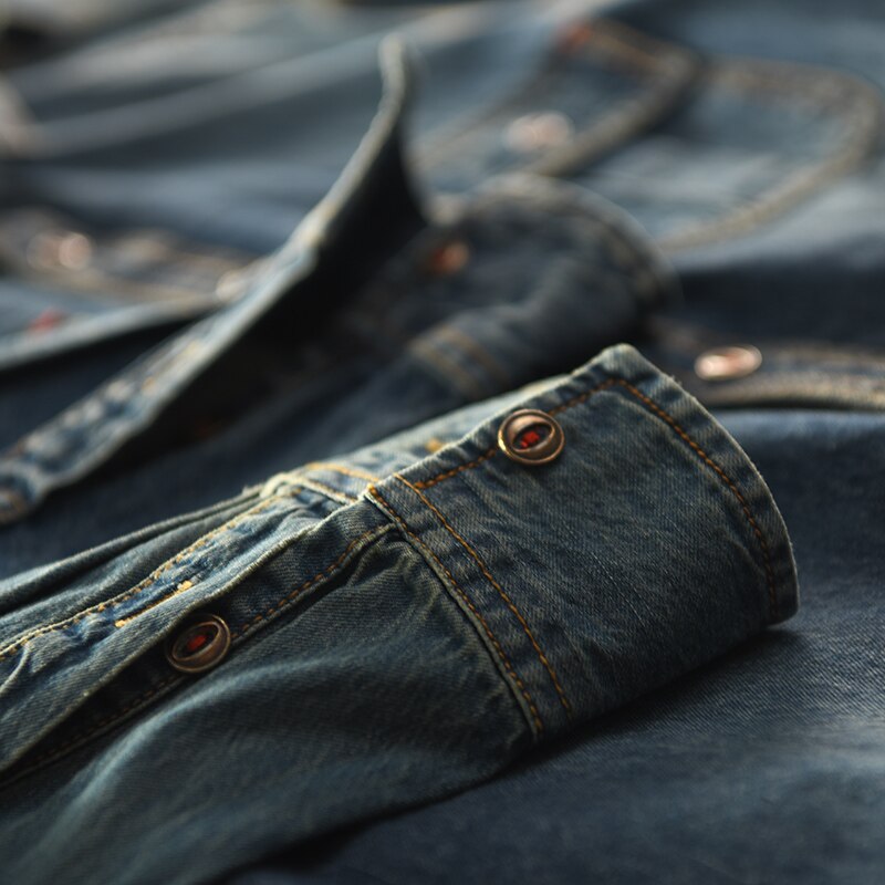 brand long-sleeved denim shirt men spring and autumn shirt mens cotton turn-down collar denim blue shirts male chemise