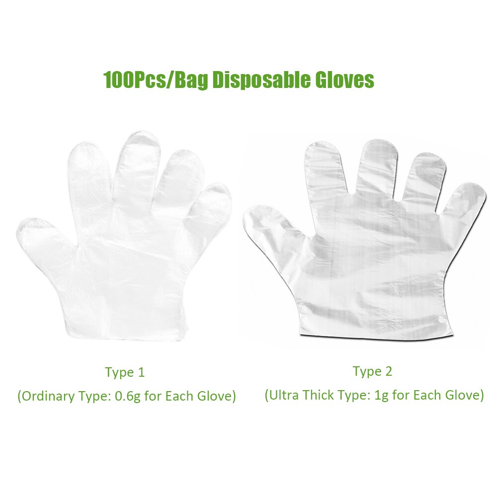 100pcs Disposable Gloves Food-grade Transparent PE Gloves Garden BBQ Plastic Gloves Multifuction Restaurant Kitchen Accessories